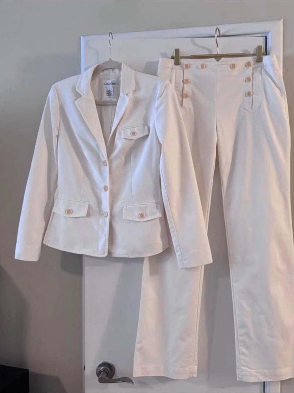 Calvin Klein White Women's Tailored Blazer & High-Waist Pants Set
